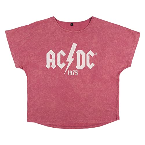 CERDÁ LIFE'S LITTLE MOMENTS Mujer Camiseta Rosa Rock Color Rojo-Licencia Oficial ACDC, Multicolor, Talla M