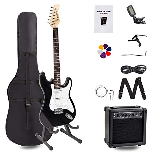 Display4top Kit de guitarra eléctrica Amplificador de 20 vatios, soporte de guitarra, bolsa, púa de...