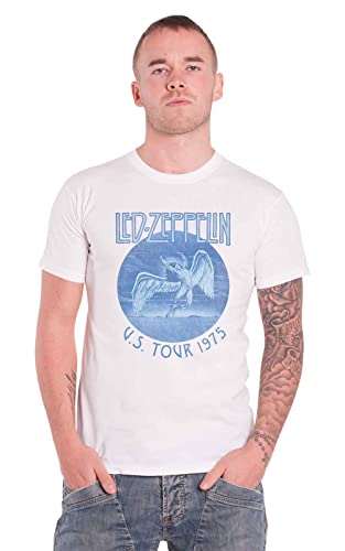 Led Zeppelin Tour 75 Hombre Camiseta Blanco M 100% algodón Regular