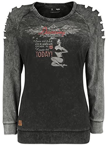Rock Rebel by EMP Rock Rebel X Route 66 - Grey/Black Sweatshirt with Pin-Up Print and Cut-Outs Mujer Camiseta...