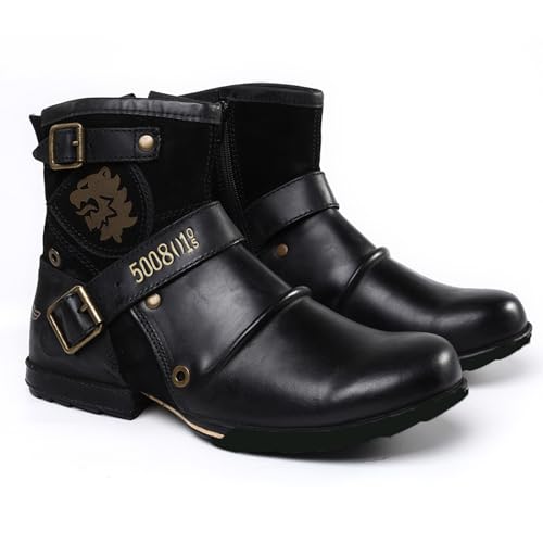 Bota Corta de Hombre en Piel Botas Hombre Moto Militares Botines con Cremallera Chukka Boots,Negro,43 EU