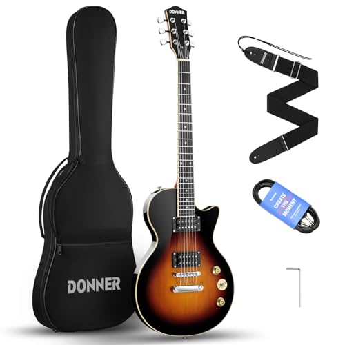 Donner Kit de Guitarra Eléctrica LP Tamaño Completo con Bolsa, Correa, Cable (Sunburst, DLP-124S)