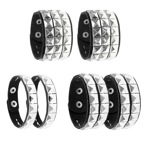 UILYNIU 6 piezas tachonado pulsera de cuero Negro Gothic Bangle Rock pulsera Set, Gothic Punk tachonado...