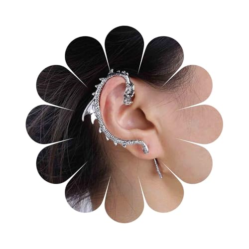 Yheakne Punk Dragon Cuff Wrap Pendientes Plata Dragon Ear Climber Pendientes Animal Cartílago Ear Crawler...