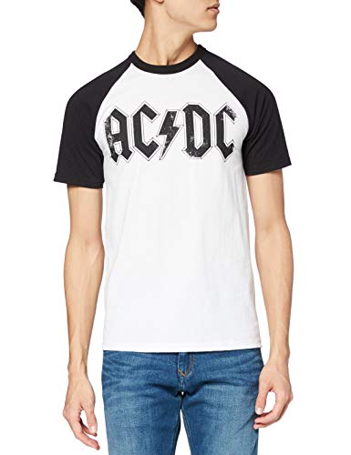 AC/DC Logo Raglán Camiseta, Blanco (White/Black), L para Hombre
