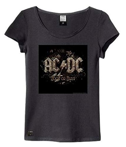 Amplified ACDC Rock Or Bust Cover Camiseta, Negro (Charcoal), Medium para Mujer