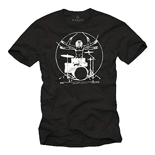 MAKAYA Camiseta Musica Rock Hombre - Batería Drummer T-Shirt Talla Grande Negro Manga Corta XL
