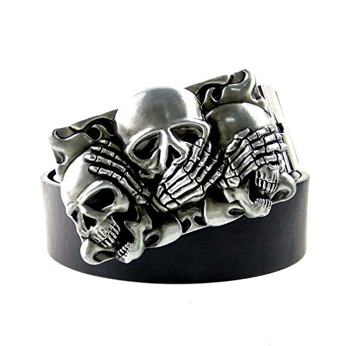 Cinturón de cuero para hombre, hebilla de cabeza de calavera punk rock para hombre, cinturón de piel...