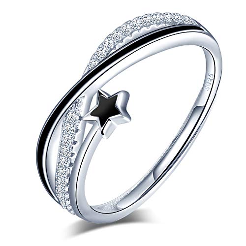 Yumilok Anillo de plata de ley 925 para mujer, anillo abierto de estrella fugaz, incrustación de circón,...