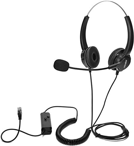 AGPTEK Auriculares Teléfono Fijo Binaural RJ9, Cascos con Cancelación de Ruido Micrófono Headset Headphone...