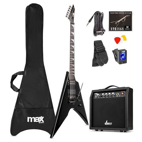 Max GigKit V pack de guitarra electrica tipo flying V con amplificador de guitarra de 40w, afinador digital,...