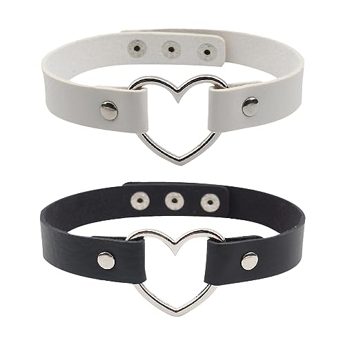 JITNGA 2 Piezas Gargantilla De Cuero Con Colgante De Corazón - Collar De Cuero De Las Mujeres - Estilo...