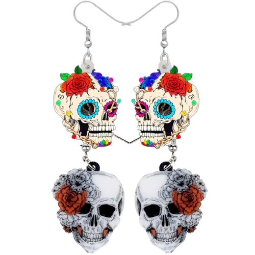 ZKGYUS 2 Pares Cute Halloween Sugar Calavera Pendientes Acrílico Cráneo Mexicanos Decoración Regalos Para...