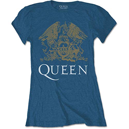 Rock Off Ladies Queen Freddie Mercury Blue Crest Oficial Camiseta Mujeres señoras (Small)