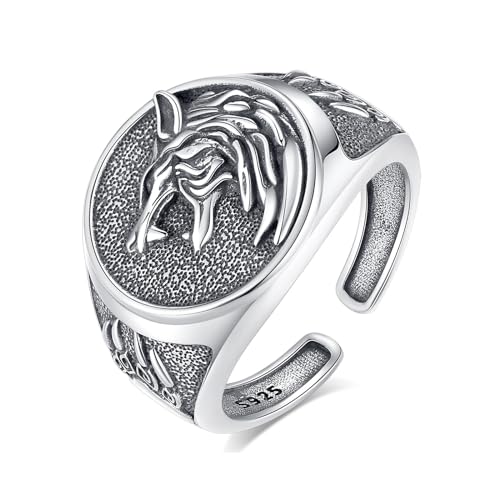 AEONSLOVE Anillo Lobo Plata de Ley 925 para Hombre Mujer Anillos Vikingos Ajustables Anillos Hombre Abiertos...