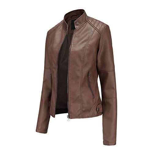 Chaqueta Bomber Mujer, Chaqueta Cuero Casual Marron Invierno Cazadora Piel Rockera Punk Cazadoras Elegantes...