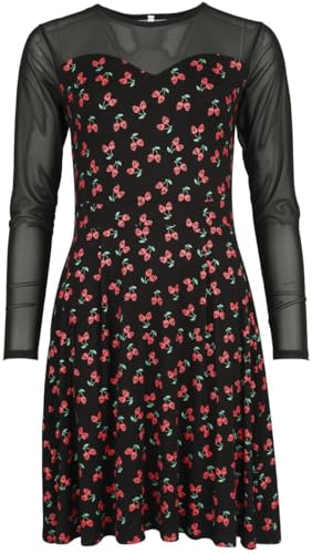 Rock Rebel by EMP Mujer Vestido Corto Negro con Estampado de Cerezas e inserción de Malla M