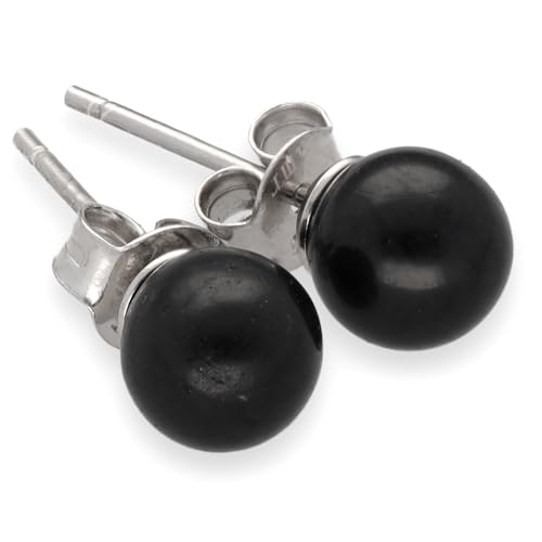 Pendientes de turmalina negra | Pendientes de piedras preciosas | Bola / perla 6 mm de diámetro | Plata 925,...