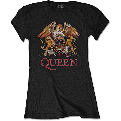 Rockoff Trade Queen Classic Crest Camiseta, Negro (Black Black), 40 (Talla del Fabricante: Large) para Mujer