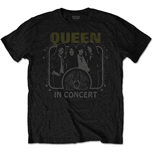 Rockoff Trade Queen In Concert Camiseta, Negro (Black Black), Medium para Hombre