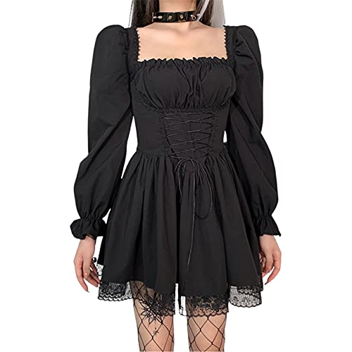 EveryLu Vestidos góticos Lolita vintage con ribete de encaje punk manga abullonada mini vestidos góticos,...
