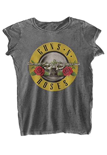 Guns N' Roses Camiseta clásica con logotipo nuevo oficial para mujer Charcoal Burnout, Gris oscuro, XL