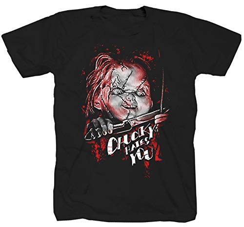 Chucky Splatter Slasher Halloween película de terror Serie Nightmare ES Negro Camiseta Negro XXL