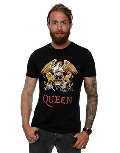 Queen Hombre Crest Logo Camiseta Large Negro