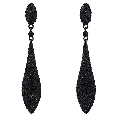 EVER FAITH Pendientes Mujer Hoja Afilada Rhinestone Colgantes Aretes Elegante Retro Tono Negro