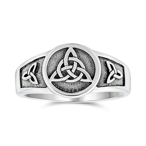 Vikingo celta Trinidad nudo Triquetra anillo de sello para las mujeres para los hombres oxidado 925 plata de...