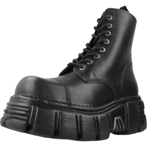 New Rock Botas Piel Militar Mujer Negro Original Plataforma M.NEWMILI083-S39 (Numeric_36)