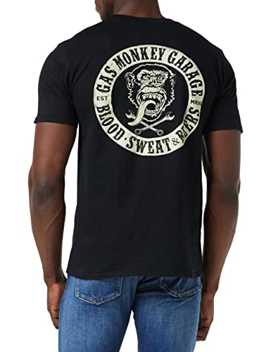 Gas Monkey Emblema GMG Camiseta, Negro (Black Blk), L para Hombre