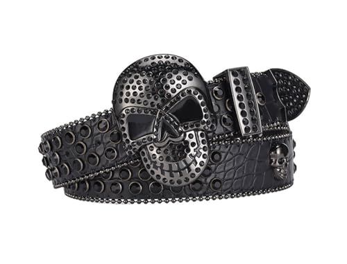 xichuangyuXCY Cinturón de calavera con diamantes de imitación para hombre y mujer, estilo punk, cinturón de...