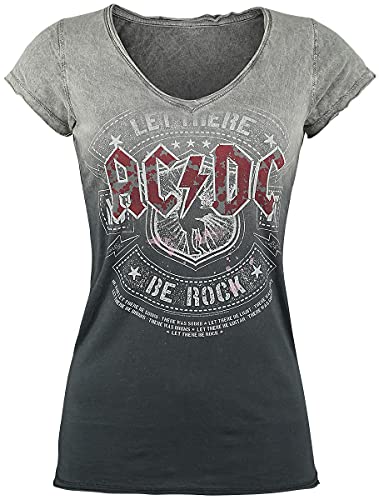 AC/DC Let There Be Rock Mujer Camiseta Gris/Gris Oscuro L, 100% algodón, Ancho