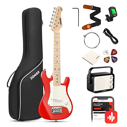Donner Kit de guitarra eléctrica junior de 30 pulgadas para principiantes, estilo ST, paquete premium con...