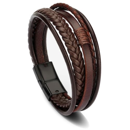 Pulsera Cuero Hombre, Trenzada Hecha Cuerda Brazalete, Cerradura Magnética de Acero Inoxidable,Pulseras de...