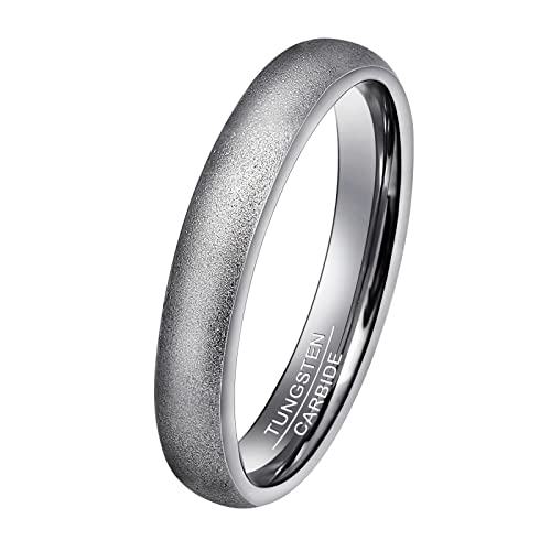 Phyonio Anillo de compromiso de plata de 4 mm de tungsteno para mujer con chorro de arena y anillo de...