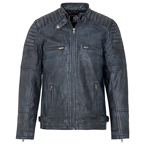 URBAN 5884 Chaqueta de Piel Hombre RALF, Chaqueta de Piel Genuina Estilo Motero, Suave y Duradera, Hecha a...