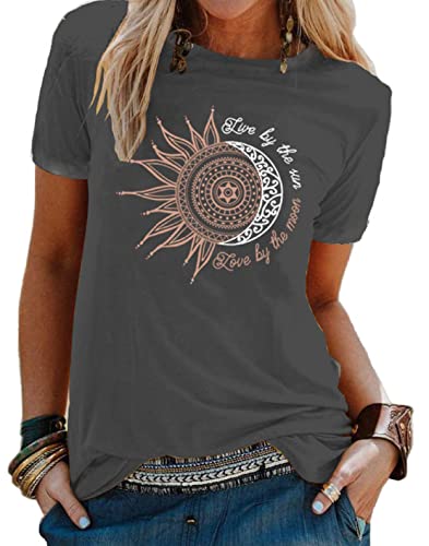 Camisetas Mujer Manga Corta,Verano Elegante Camisas Casual Suelta Algodon Camisa Cuello en O Redondo T Shirts...