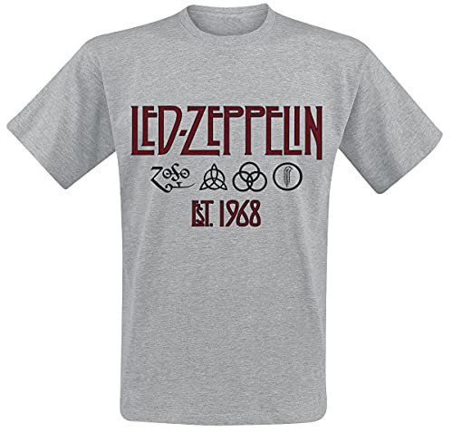 Led Zeppelin Symbols EST. 1968 Hombre Camiseta Gris/Melé L 90% algodón, 10% poliéster Regular