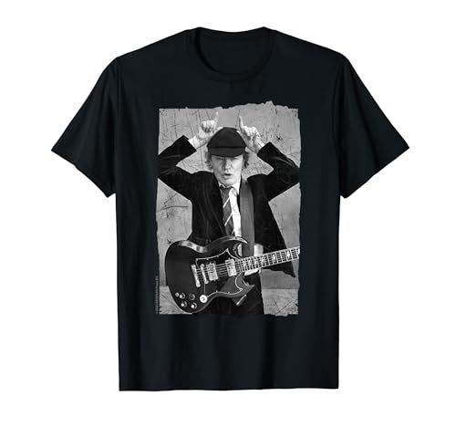 AC/DC Rock Music Band Angus Young Distressed Photo Camiseta