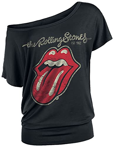 Rolling Stones The Plastered Tongue Mujer Camiseta Negro M 95% Viscosa, 5% elastán Regular