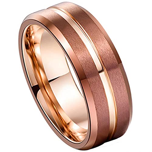 Corato Anillo de carburo de tungsteno marrón de 8 mm, con ranura de oro rosa, anillo de compromiso, para...