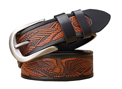 Western Eagel - Cinturón de piel con hebilla para hombre, color negro, 110 cm
