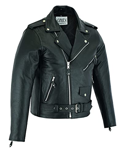 Gaudi-Leathers Brando - Chaqueta de piel para hombre, chaqueta de motero, color negro, Negro , S
