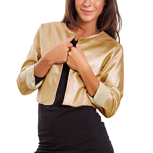 Toocool - Chaqueta de mujer corta de piel sintética Bolero sin cierre Sexy JL-7860, dorado, M