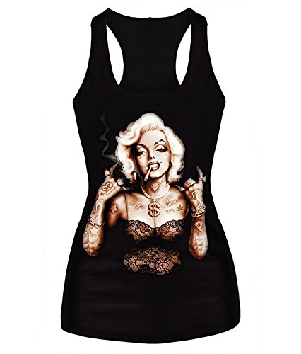 Camiseta de tirantes para mujer, diseño punk emo, moda verano 2016 Marilyn con cigarrillo. M