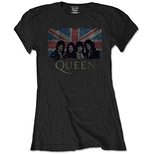 Rock Off Queen - Camiseta para Mujer, diseño de la Bandera del Reino Unido, Color Negro - Multi Color - Large