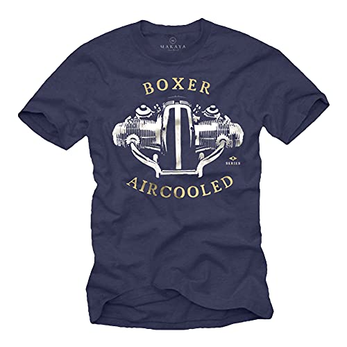 MAKAYA Camisetas Moteras Hombre - Aircooled Boxer - T-Shirt Moto R100 Azul XL