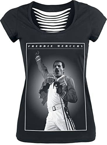 Queen Freddie - Stage Photo Mujer Camiseta Negro M 100% algodón Cut-Outs Regular